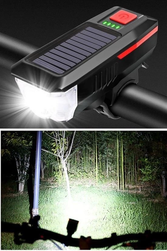 Solar Enerjili Usb İle Şarj Edilebilir Ledli Bisiklet Feneri Kornalı Ve Su Geçirmez Far ( Lisinya ) Solar Enerjili Usb İle Şarj Edilebilir Ledli Bisiklet Feneri Kornalı Ve Su Geçirmez Far ( Lisinya )