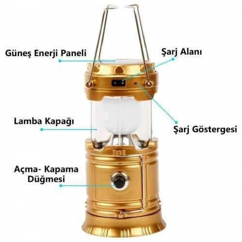 Solar Şarjlı Güneş Enerjili Fan Kamp Feneri Güneş Paneli Kamp Şarjlı Işıldak Usb Şarj ( Lisinya )