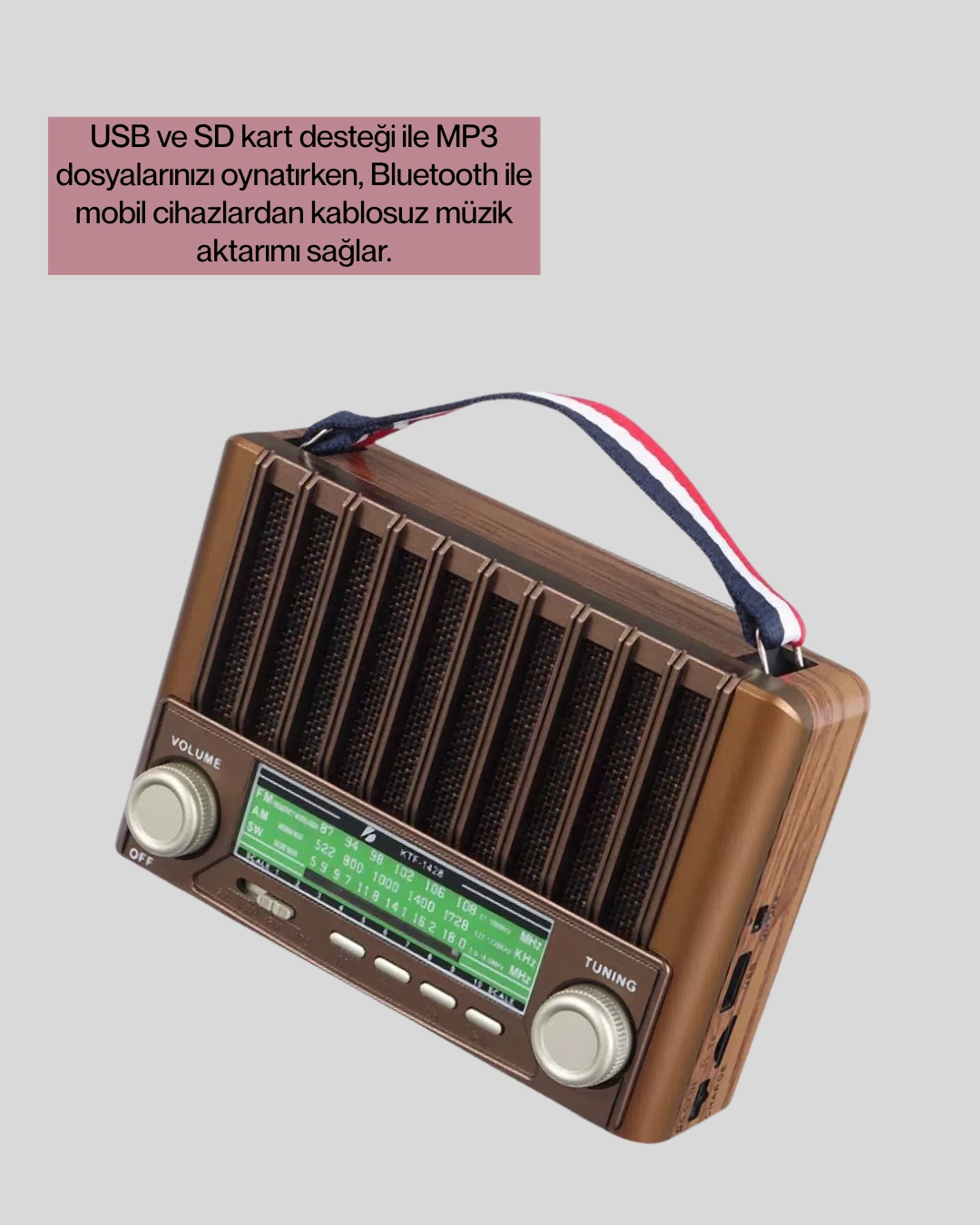 Solar Şarjlı Taşınabilir Radyo Bluetooth Hoparlör Usb Sd Destekli ( Lisinya )