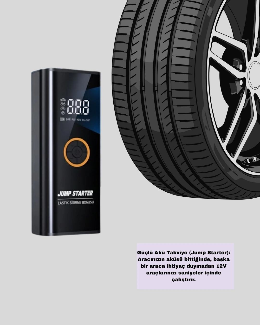 Sos Fenerli Akü Takviye Cihazı Dijital Kompresör Powerbank ( Lisinya )