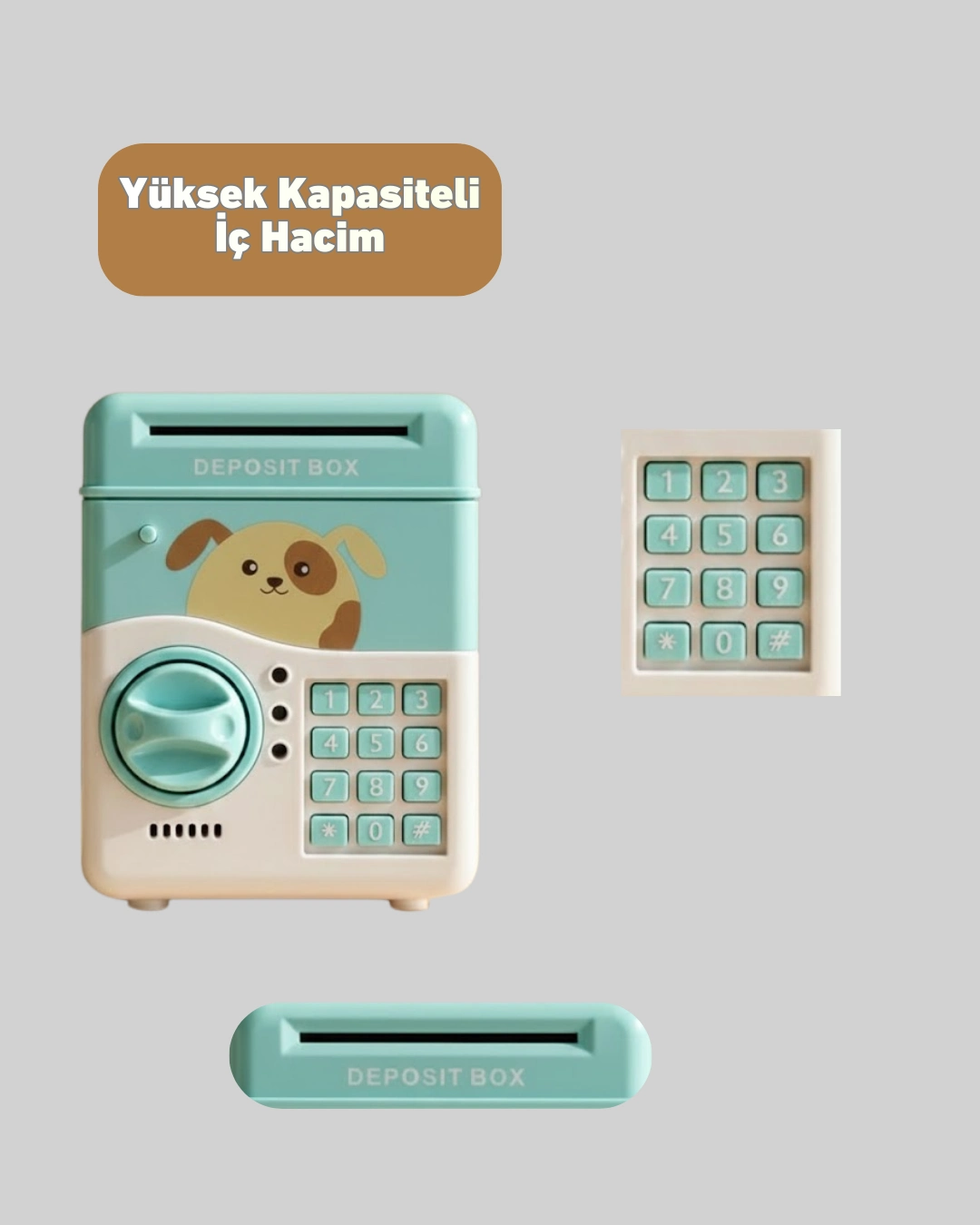 Su Yeşili Işıklı Sesli Elektronik Şifreli Çocuk Kumbarası ( Lisinya )