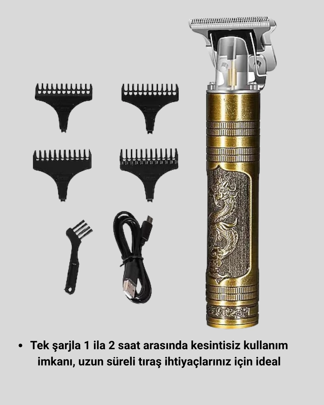 T Bıçaklı Profesyonel Çizik Tıraş Makinesi Seti – 120 Dakika Kullanım, Şarjlı & Kablolu ( Lisinya )