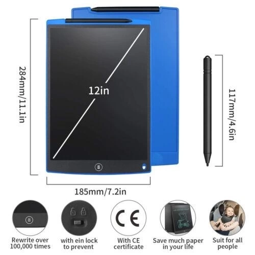 T12 Siyah Writing Tablet Lcd 12 Inç Dijital Kalemli Çizim Yazı Tahtası ( Lisinya )