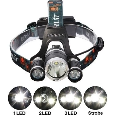 T6 Kafa Feneri 5000 Lumens 3xcree Xm-t6+2r5 Lamba Led Kamp Lambası ( Lisinya )