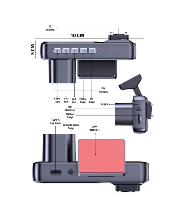 Tam Kapsamlı Araç Güvenliği: 3 Kameralı Full Hd Kayıt Sistemi İle Ön, İç Ve Arka Görüş ( Lisinya )