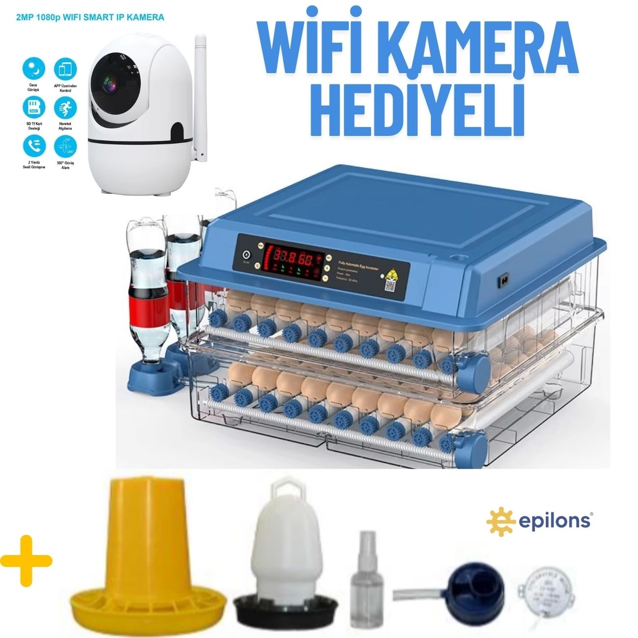 Tam Otomatik 120 Yumurta Kapasiteli Kuluçka Makinesi - Civciv Kaz Hindi Ördek İçin Kablosuz Kameralı Yedek Motorlu Set ( Lisinya )