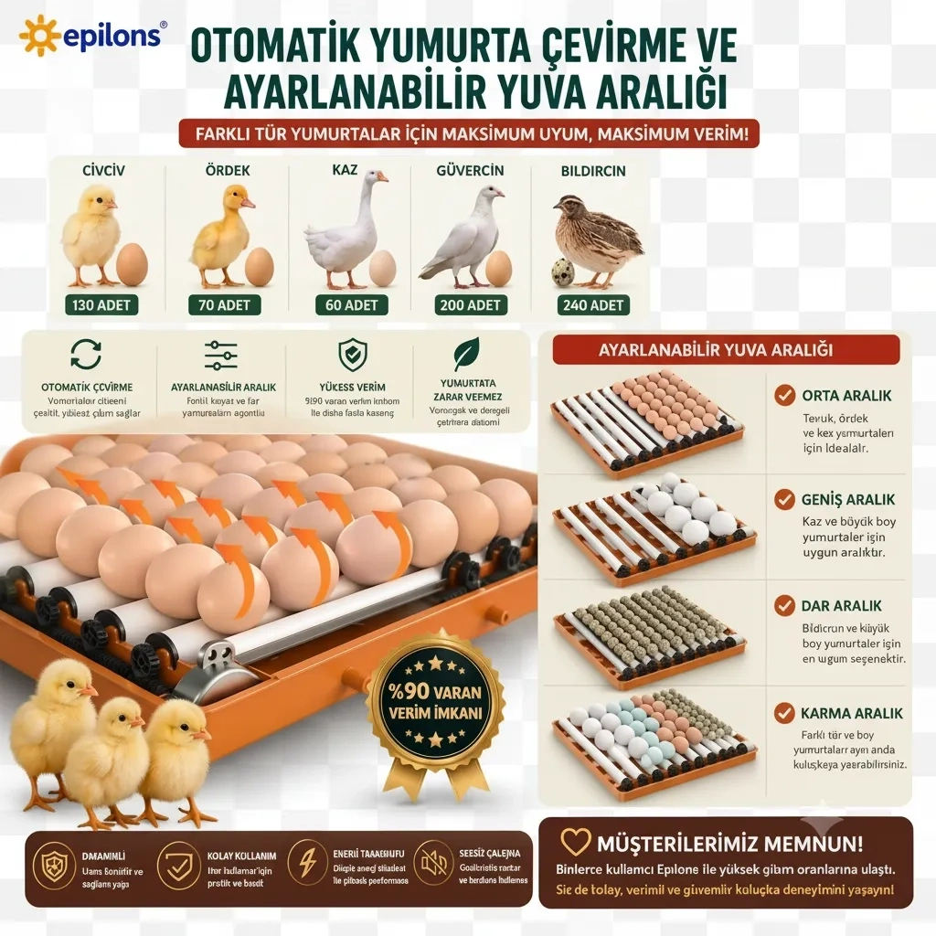 Tam Otomatik Kuluçka Makinesi 130 Yumurta Kapasiteli | Akıllı Isı ve Nem Kontrolü | Otomatik Yumurta Çevirme | Otomatik Su Sistemi | Ayarlanabilir Viyol ( Lisinya ) Tam Otomatik Kuluçka Makinesi 130 Yumurta Kapasiteli | Akıllı Isı ve Nem Kontrolü | Otomatik Yumurta Çevirme | Otomatik Su Sistemi | Ayarlanabilir Viyol ( Lisinya )