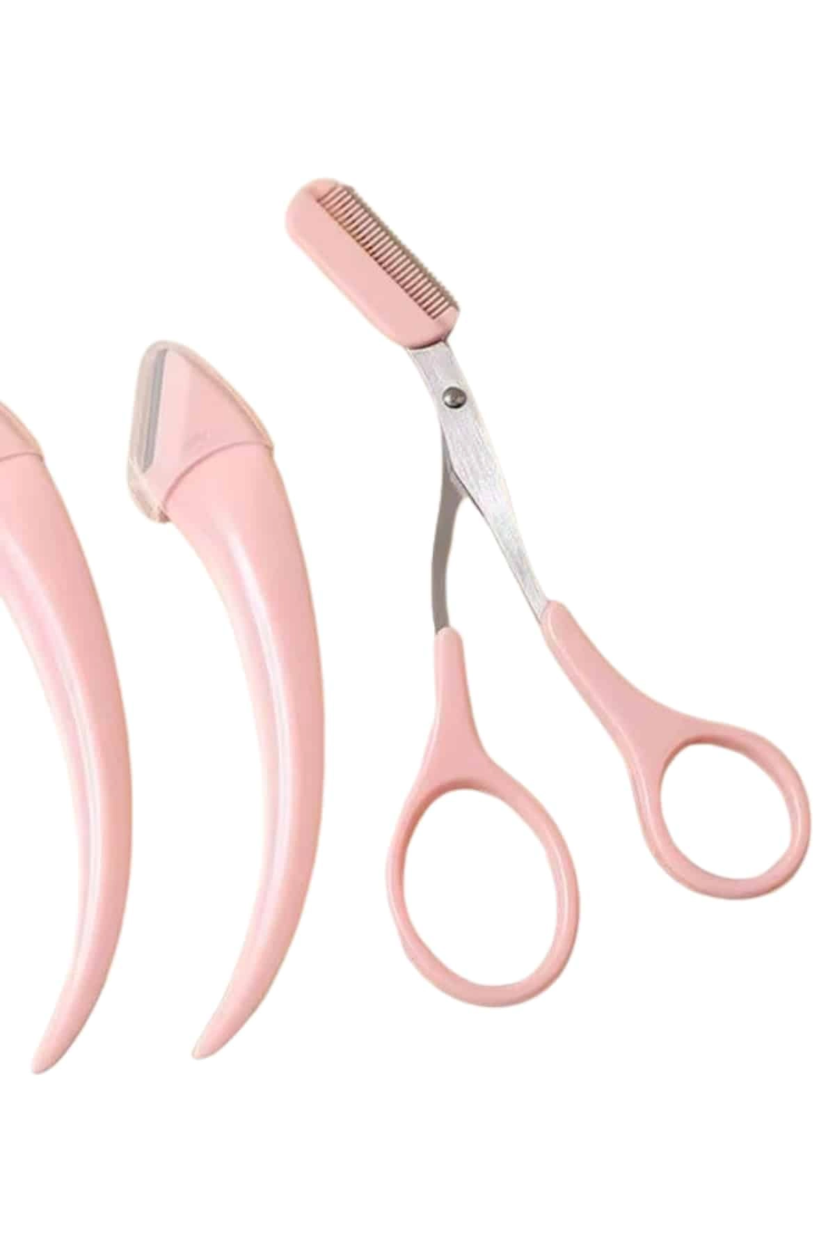 Taraklı Kaş Bıyık Makası Ve Kaş Ustura Seti Kaş Bıyık Tüy Alma Epilasyon Aleti 2'li Set ( Lisinya )