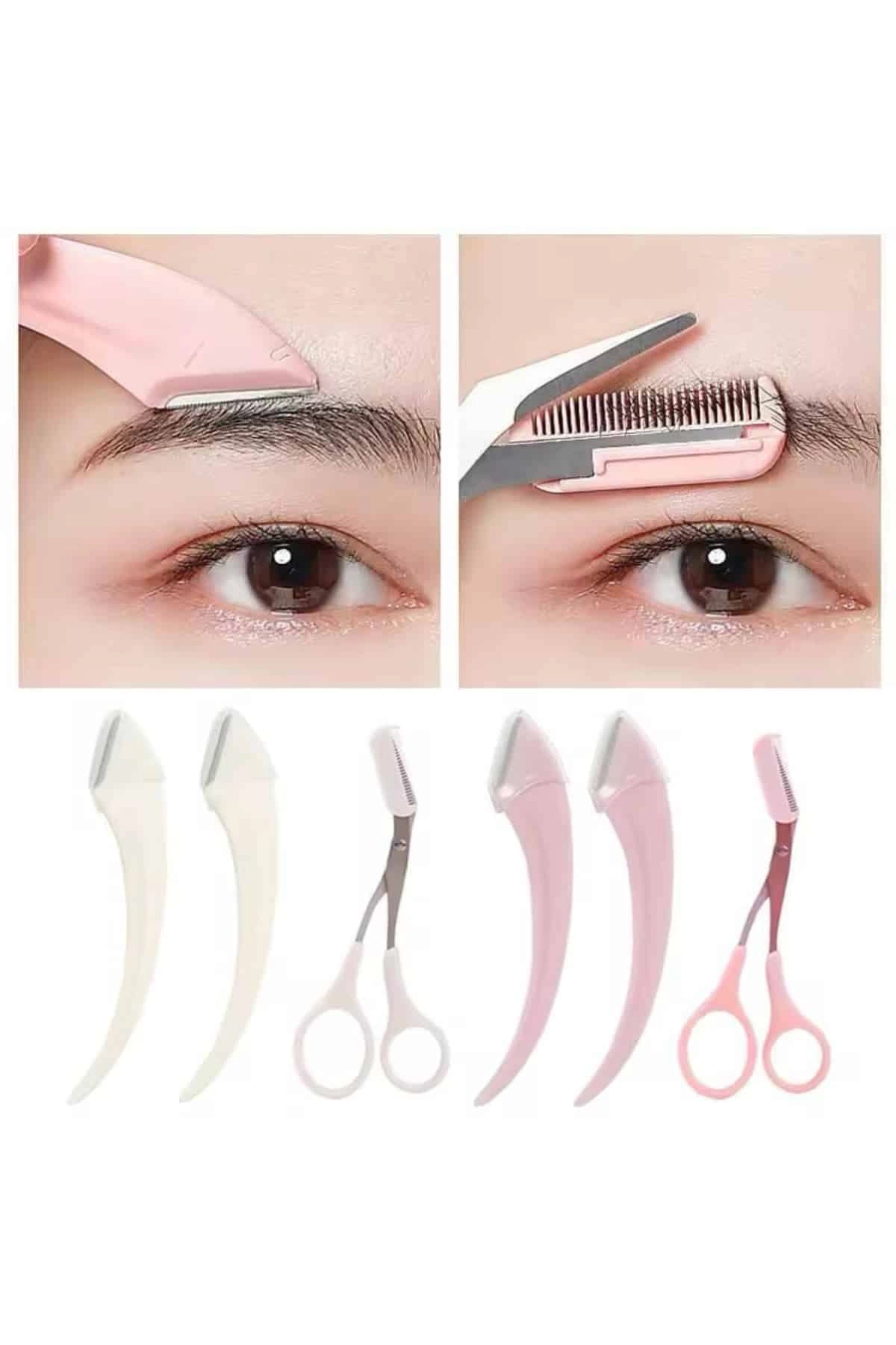 Taraklı Kaş Bıyık Makası Ve Kaş Ustura Seti Kaş Bıyık Tüy Alma Epilasyon Aleti 2'li Set ( Lisinya )