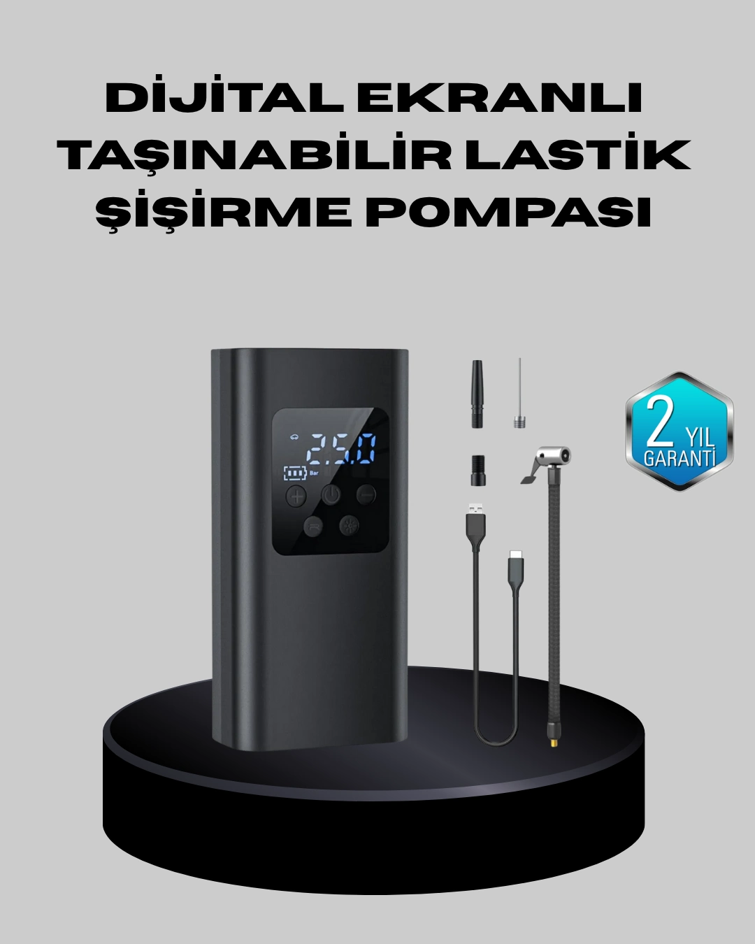 Taşınabilir 80w Kablosuz Lastik Şişirme Pompası Dijital Ekranlı ( Lisinya )