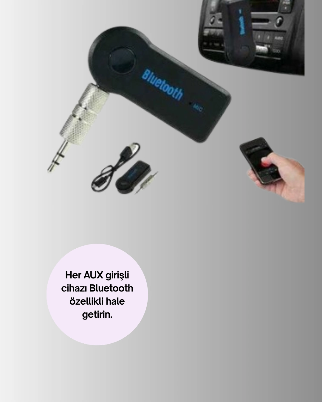 Taşınabilir Bluetooth Aux Araç Müzik Ve Konuşma Kiti ( Lisinya )