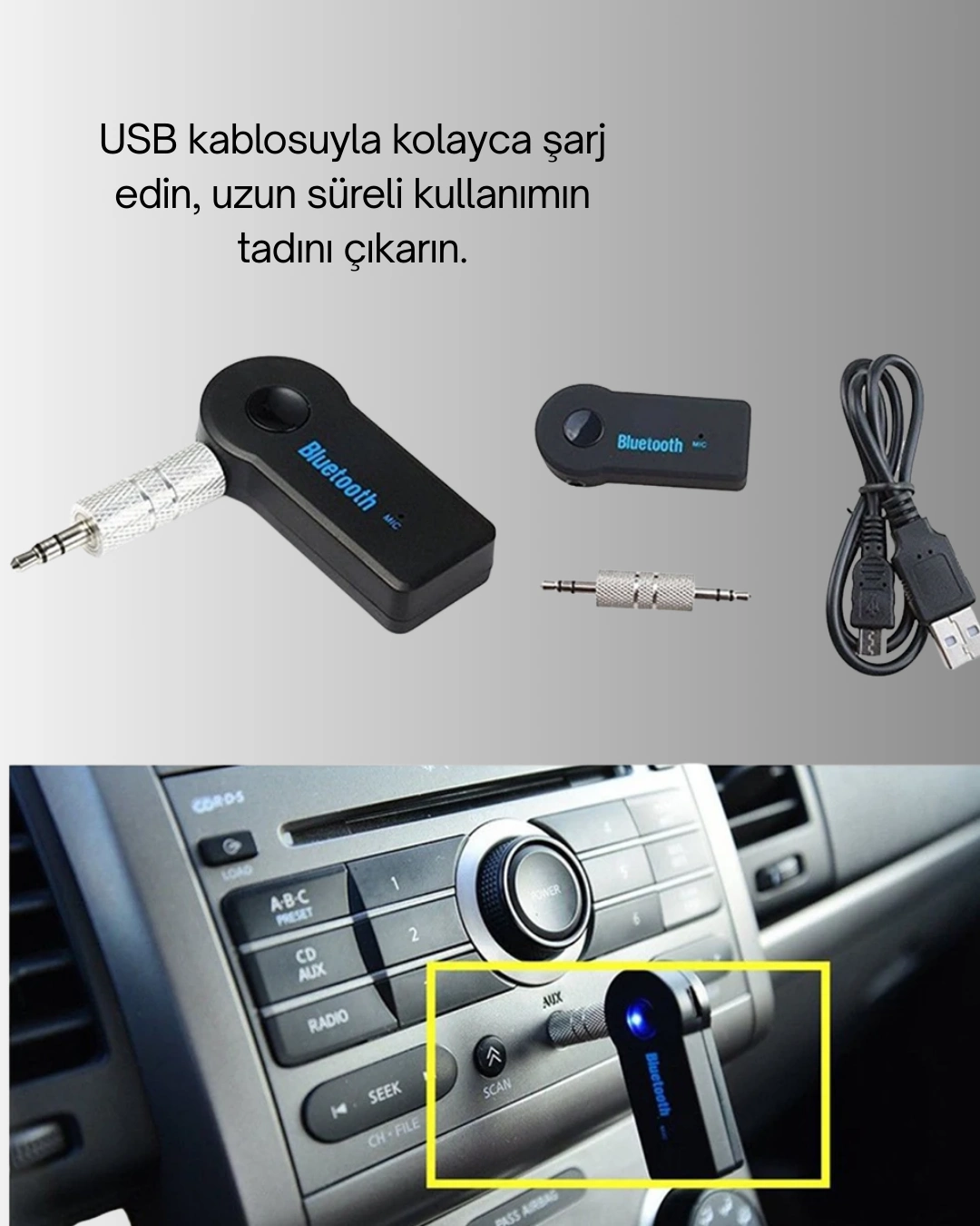 Taşınabilir Bluetooth Aux Araç Müzik Ve Konuşma Kiti ( Lisinya )