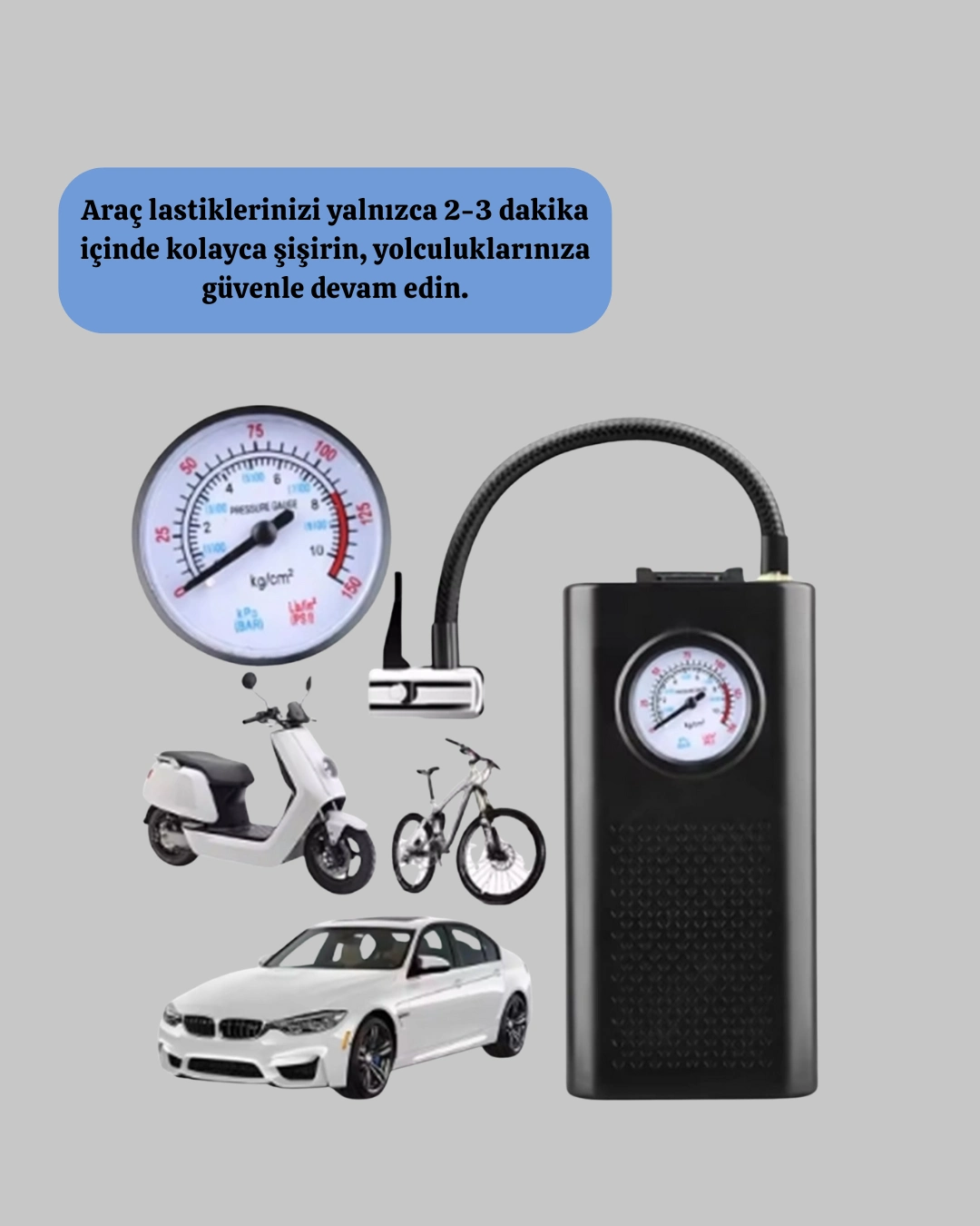 Taşınabilir Elektrikli Oto Motosiklet Bisiklet Lastik Şişirme Pompası ( Lisinya )