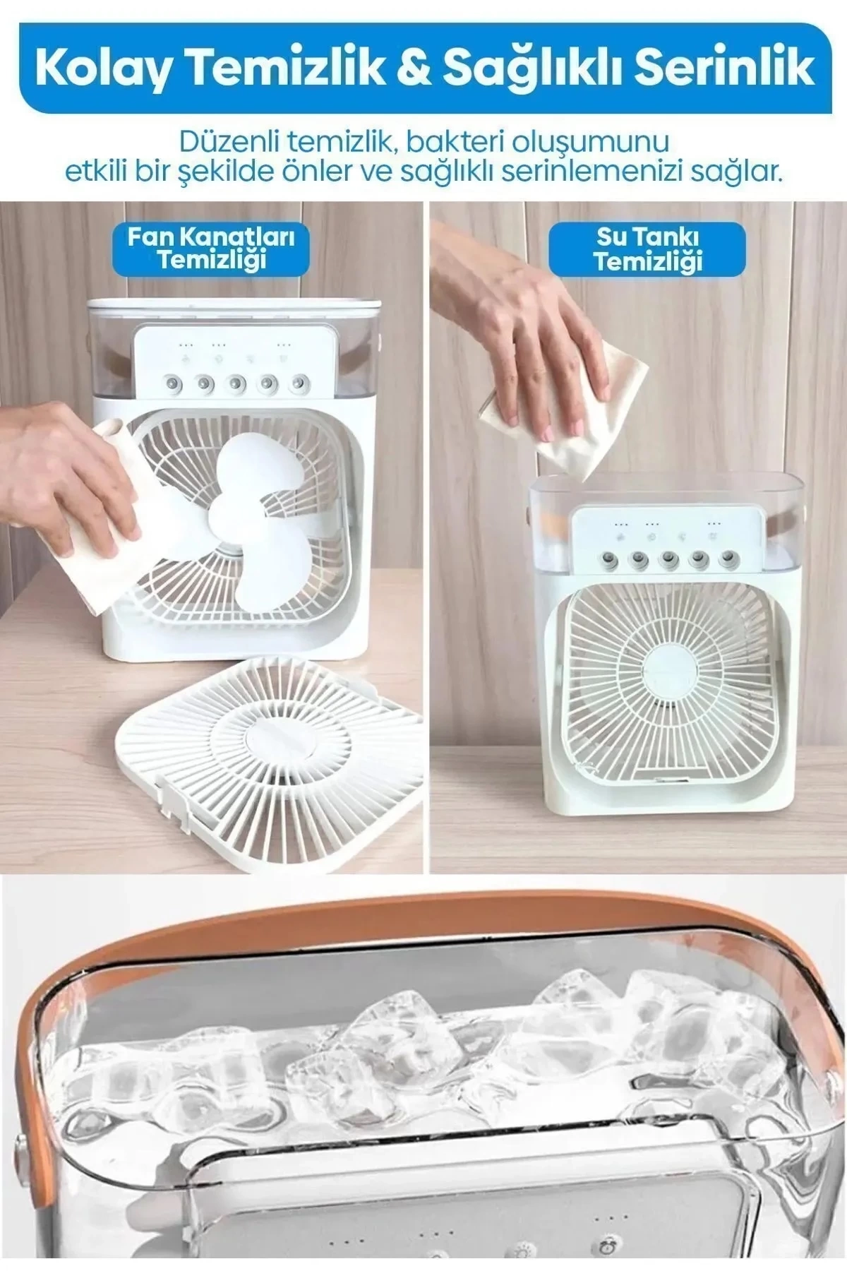 Taşınabilir Işıklı 5 Spreyli Vantilatör Buzlu Buharlı Vantilatör Mini Fan Nemlendirici ( Lisinya )