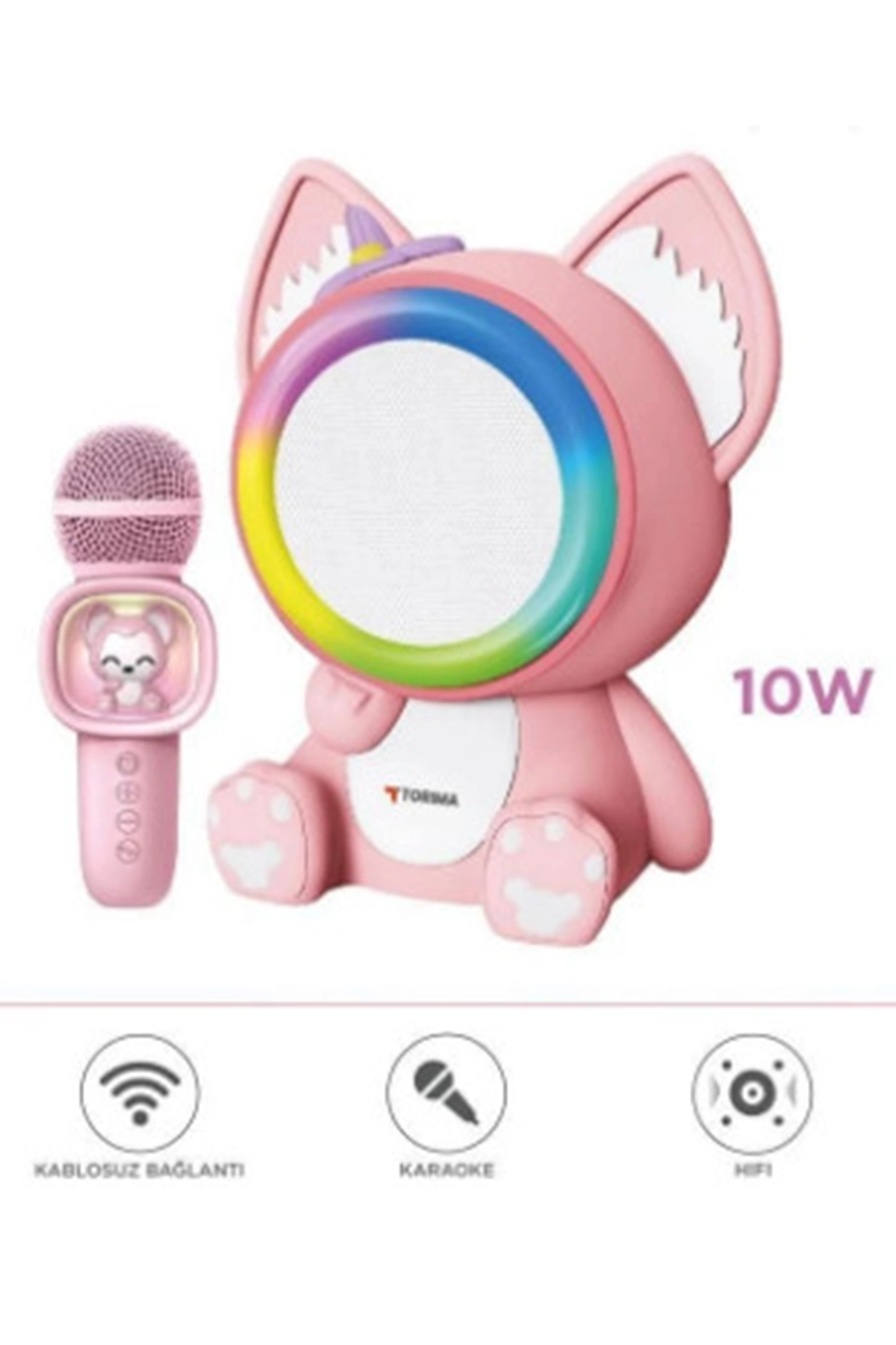 Taşınabilir Rgb Işılı Sevimli Figürlü Mikrofonlu Karaoke Bluetooth Hoparlör ( Lisinya )