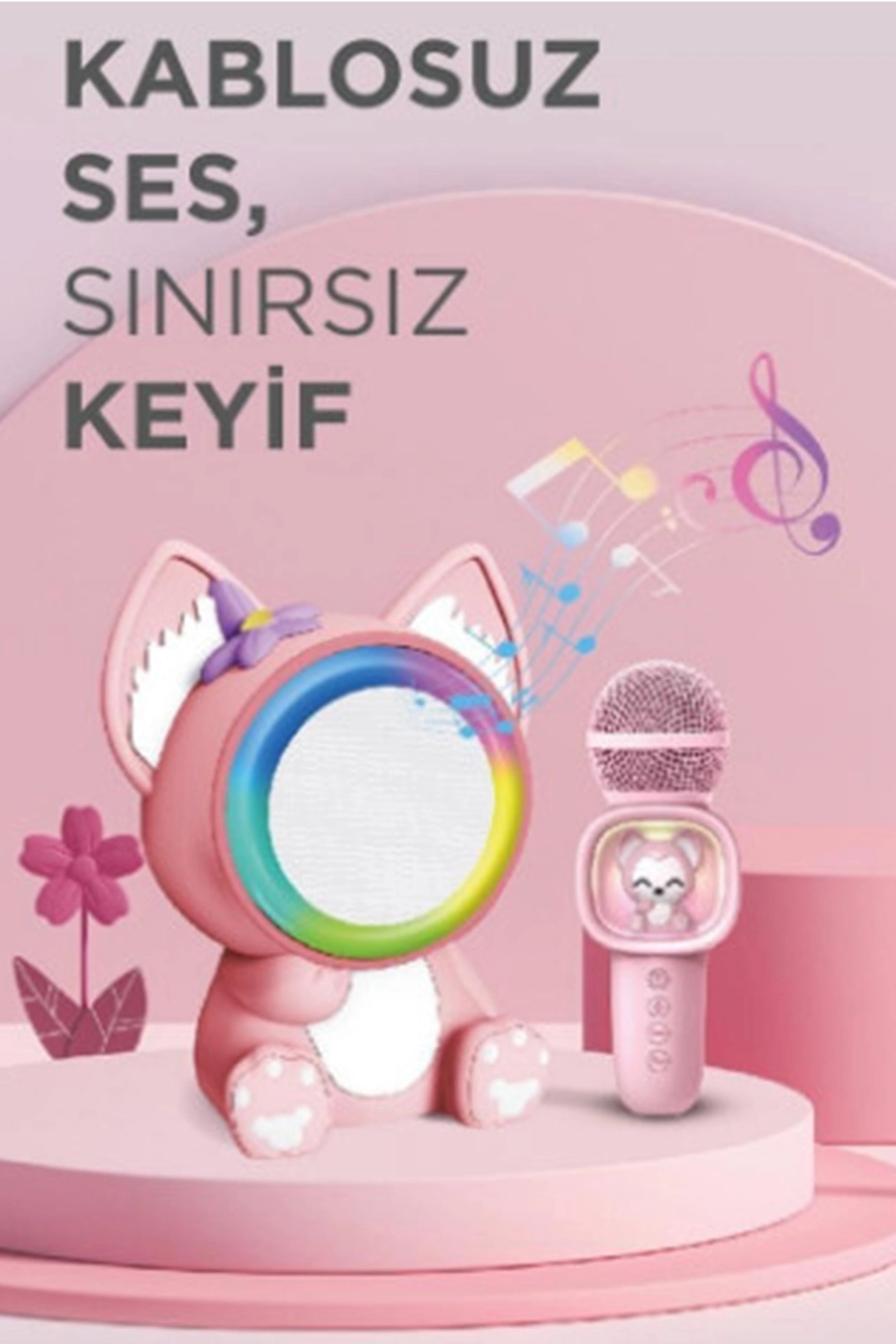 Taşınabilir Rgb Işılı Sevimli Figürlü Mikrofonlu Karaoke Bluetooth Hoparlör ( Lisinya )
