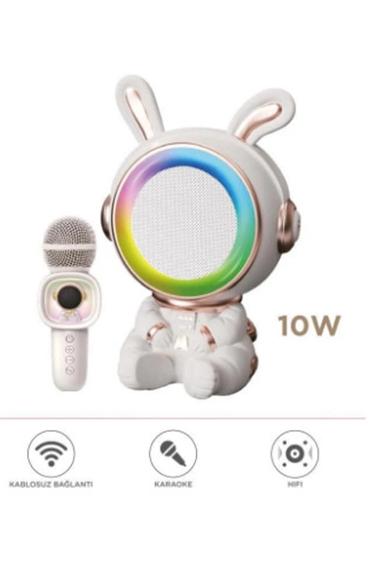 Taşınabilir Rgb Işılı Sevimli Figürlü Mikrofonlu Karaoke Bluetooth Hoparlör Krem ( Lisinya )