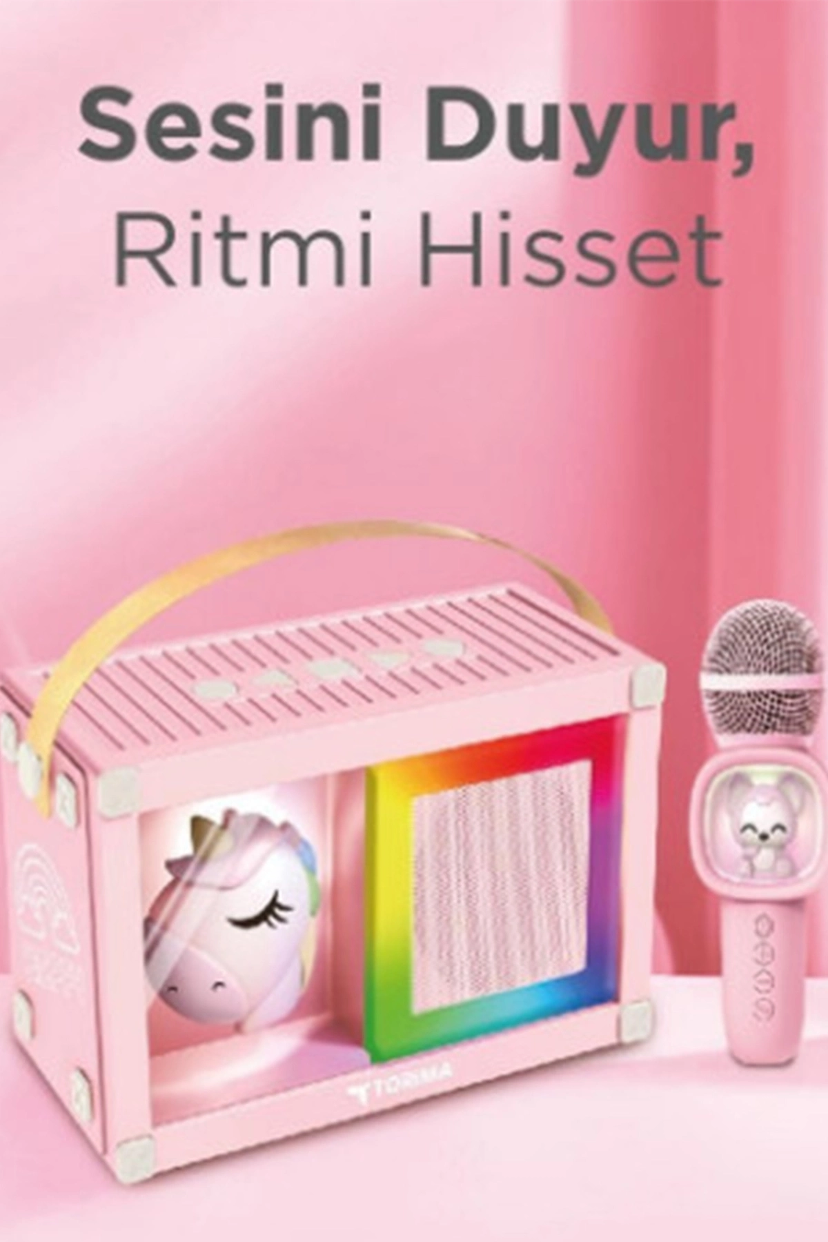 Taşınabilir Rgb Işılı Sevimli Figürlü Mikrofonlu Karaoke Bluetooth Hoparlör Pembe ( Lisinya )