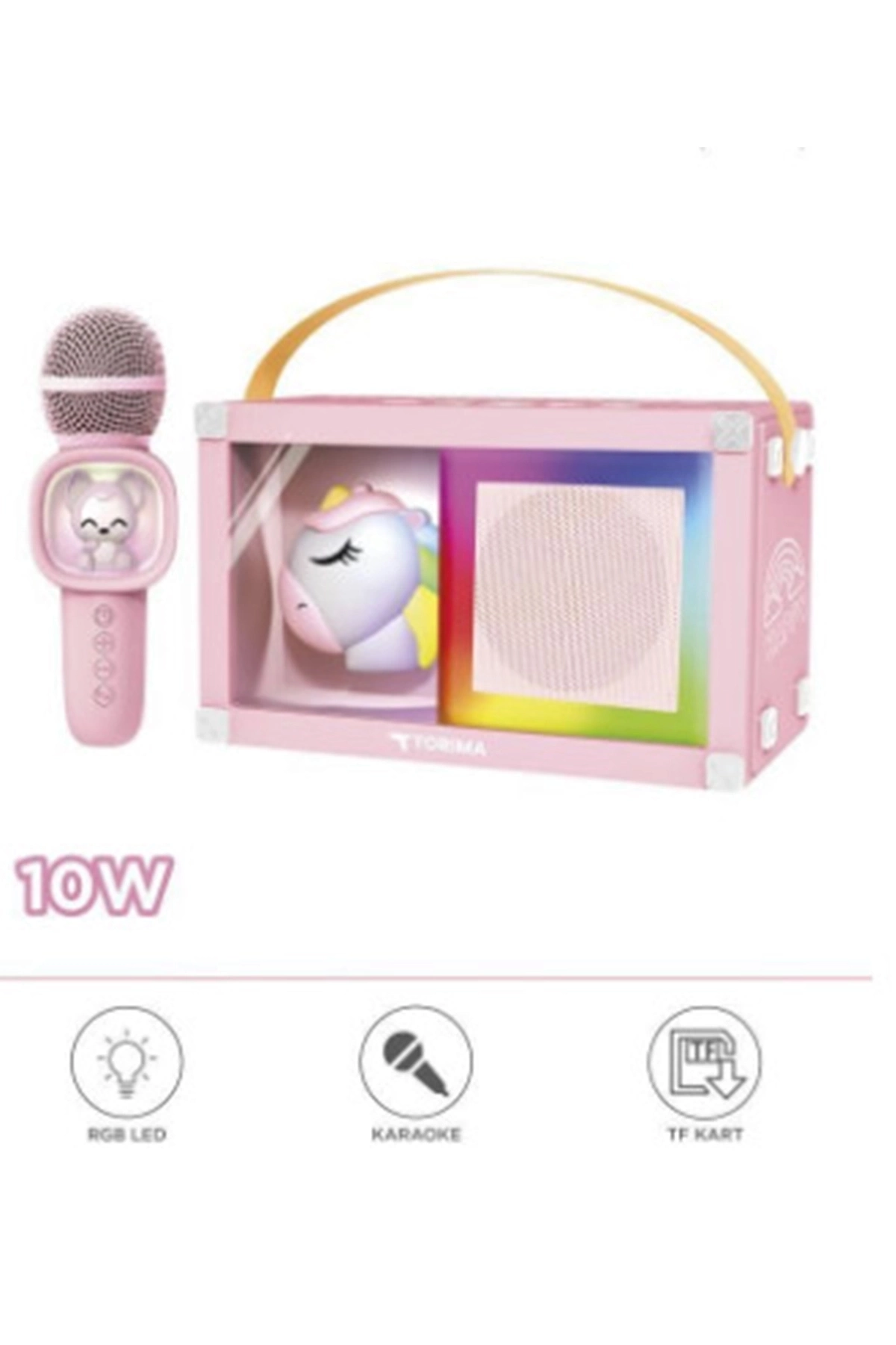 Taşınabilir Rgb Işılı Sevimli Figürlü Mikrofonlu Karaoke Bluetooth Hoparlör Pembe ( Lisinya )