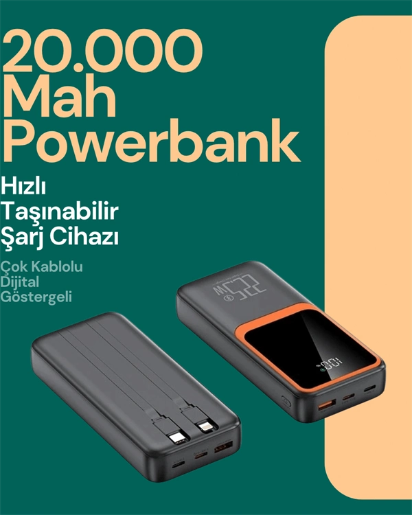 Taşınabilir Şarj Cihazı 20000 Mah | 22.5w Hızlı Şarj + Dijital Ekran + Kablo Dahil ( Lisinya ) Taşınabilir Şarj Cihazı 20000 Mah | 22.5w Hızlı Şarj + Dijital Ekran + Kablo Dahil ( Lisinya )