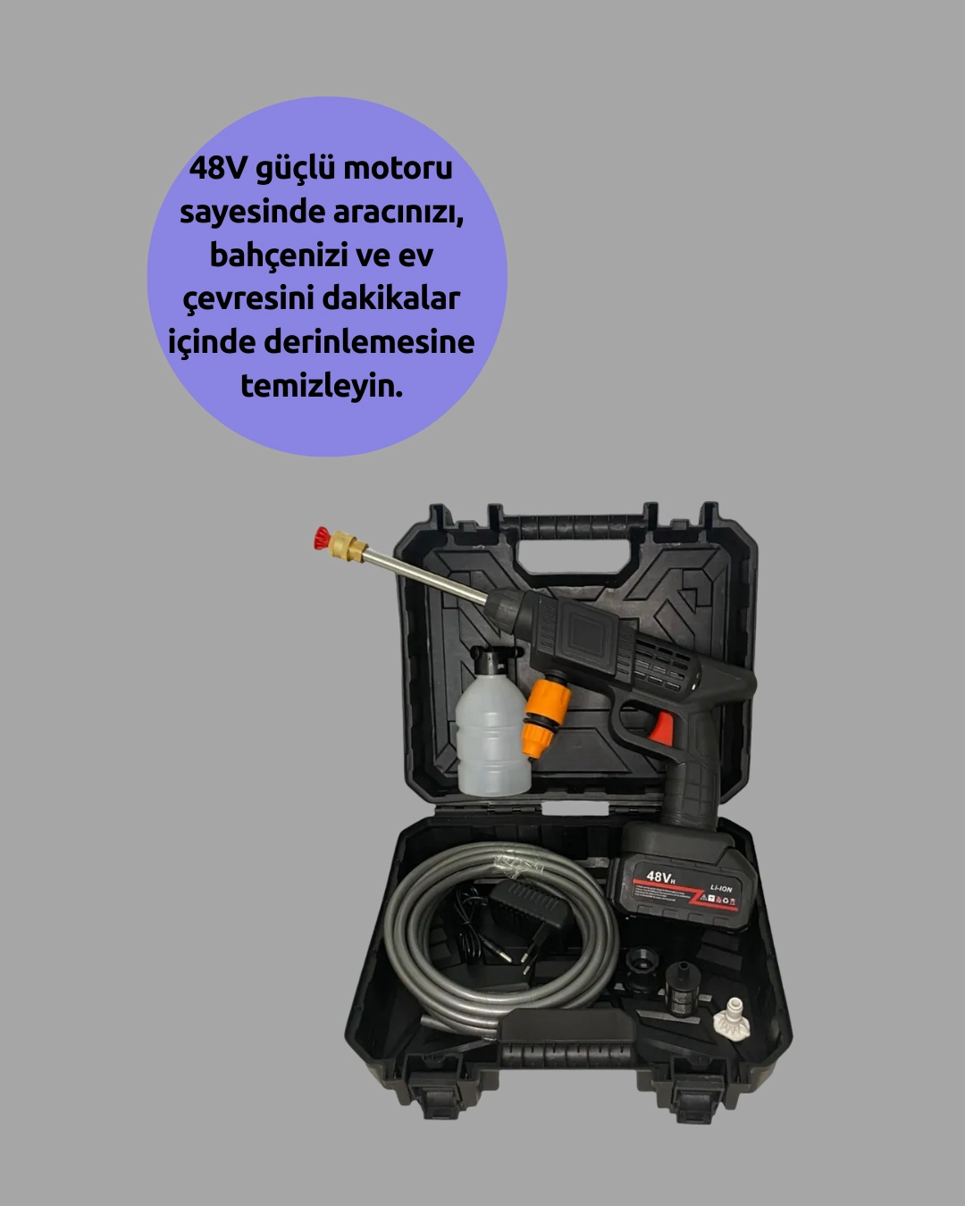 Taşınabilir Şarjlı Basınçlı Yıkama Tabancası Köpük Atlı ( Lisinya )