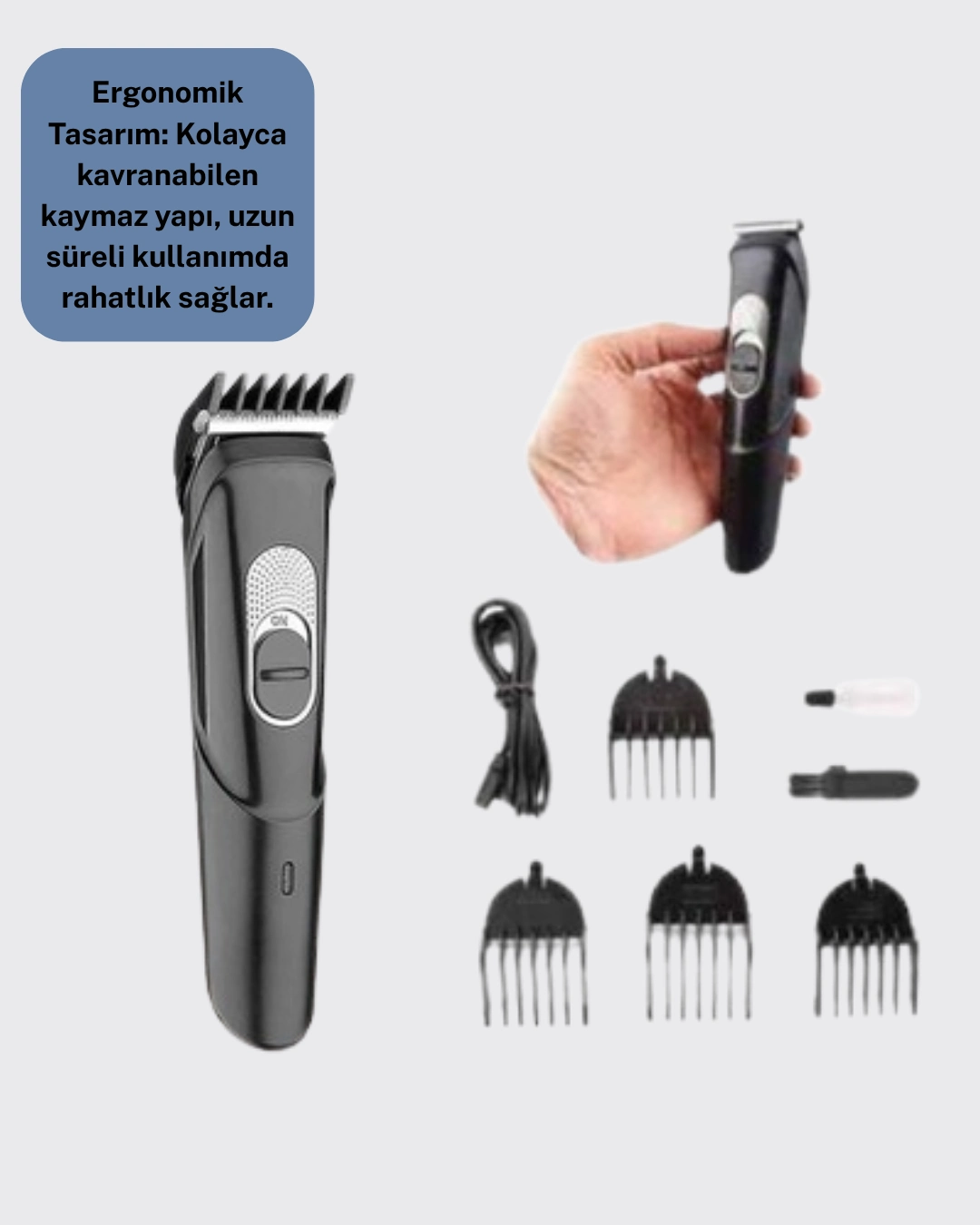 Taşınabilir Şarjlı Saç Sakal Tıraş Makinesi – 3 Taraklı, Sessiz Ve Ergonomik ( Lisinya )