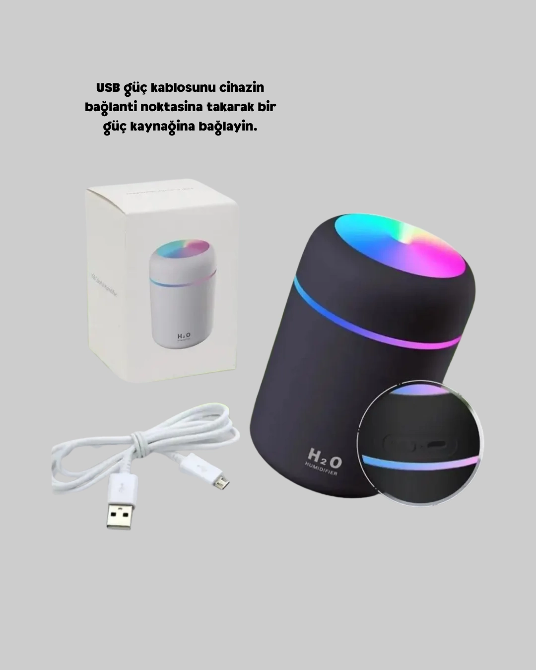 Taşınabilir Usb Mini Nemlendirici – Led Aydınlatmalı, Çift Püskürtme Modu ( Lisinya )