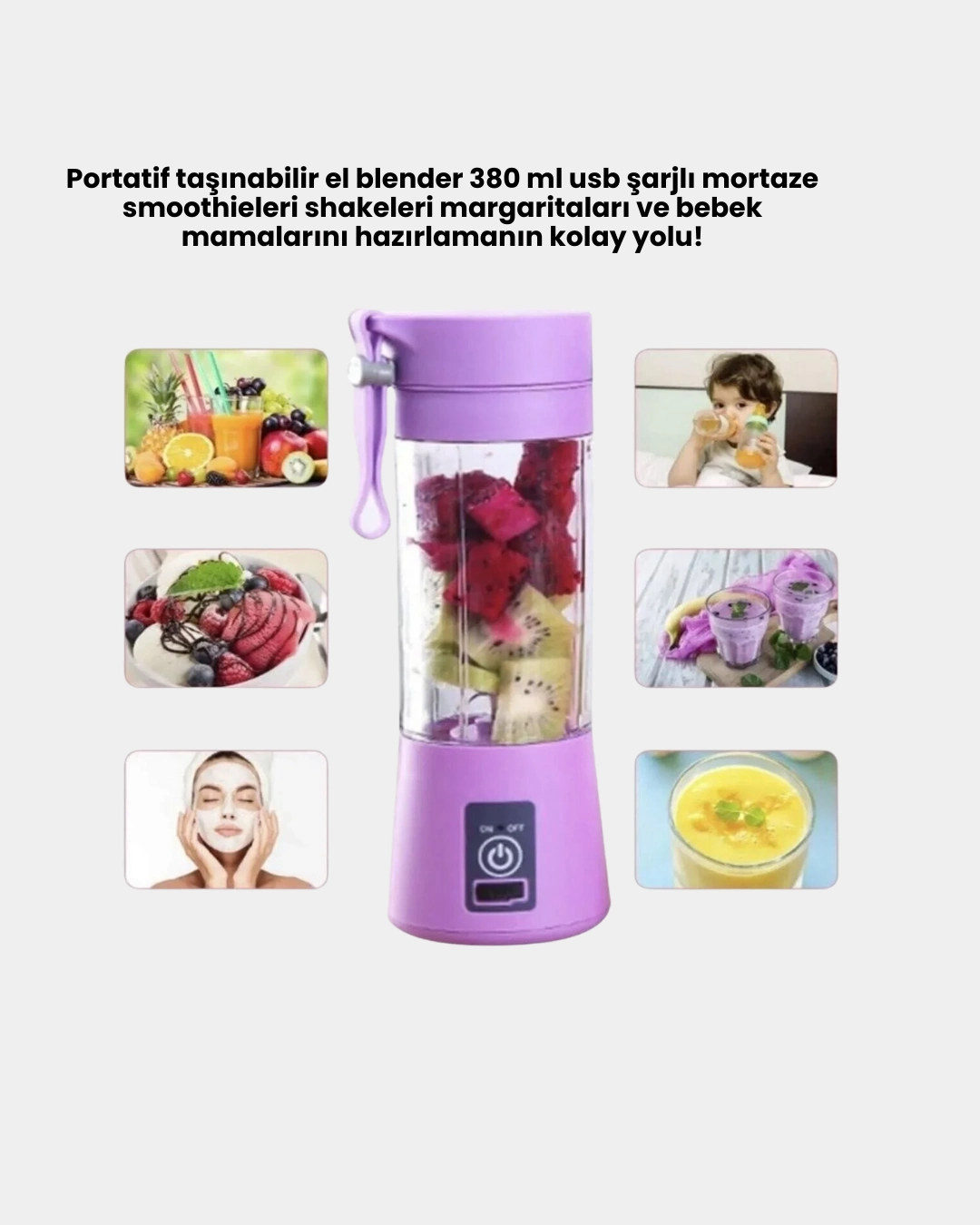 Taşınabilir Usb Şarjlı Mini Smoothie Blender 380ml Çelik Bıçaklı Portatif ( Lisinya )