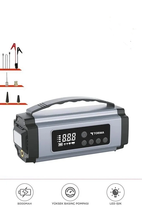 Taşnabilir Dijital Ekranlı Araç Akü Takviyeli Işıklı Oto Marş Hava Kompresörü ( Lisinya )