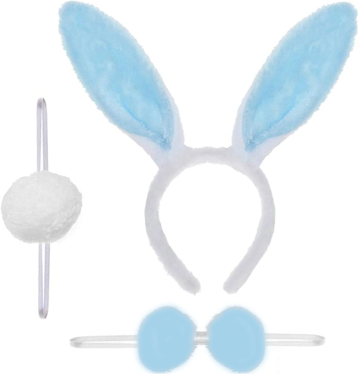 Tavşan Kostüm Seti Mavi Renk - Taç, Papyon, Ponpon, Kuyruk ( Lisinya ) Tavşan Kostüm Seti Mavi Renk - Taç, Papyon, Ponpon, Kuyruk ( Lisinya )