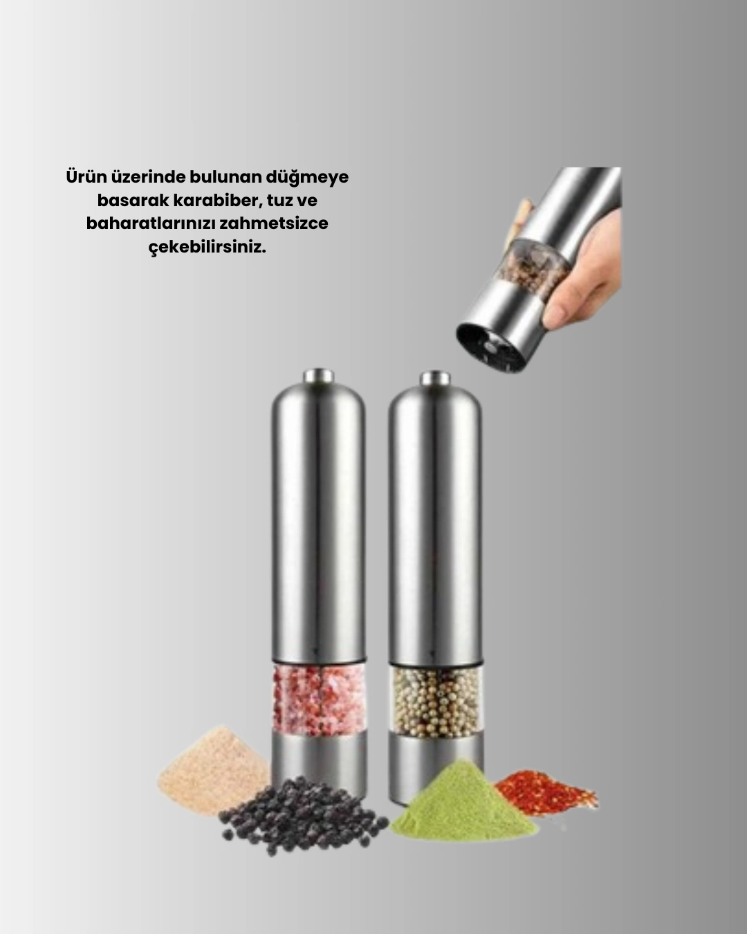 Tek Elle Kullanılan Otomatik Baharat Değirmeni Işıklı Sistem ( Lisinya ) Tek Elle Kullanılan Otomatik Baharat Değirmeni Işıklı Sistem ( Lisinya )