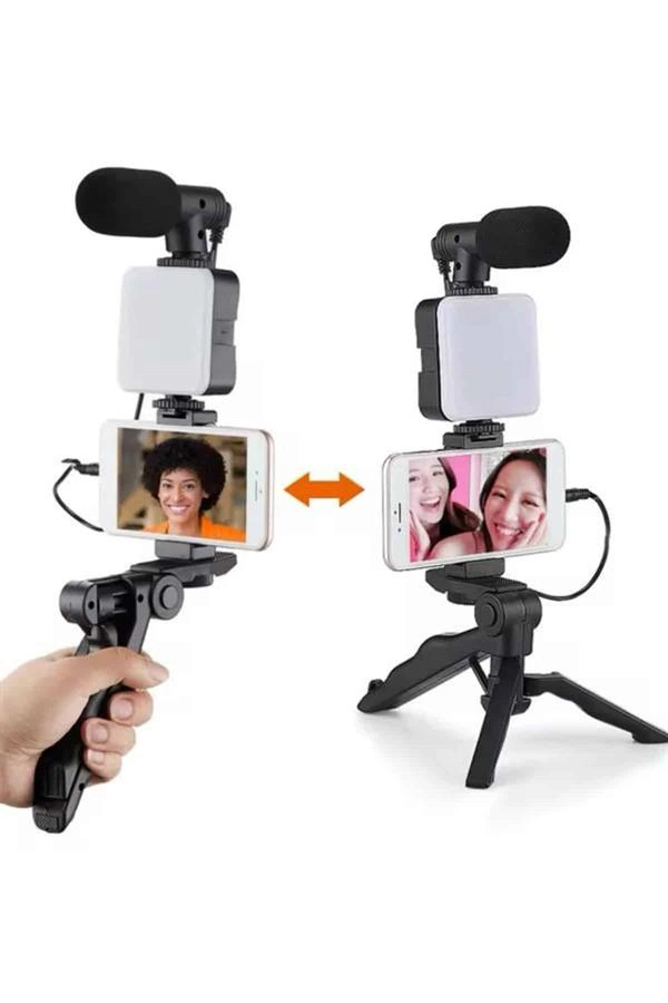 Telefon Tutucu Mikrofonlu Işıklı Youtuber Video Kayıt ( Lisinya )