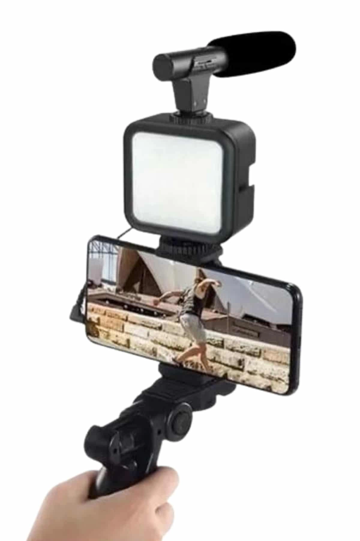 Telefon Tutucu Mini Mikrofonlu Tripod Vlog Çekim Video ( Lisinya )