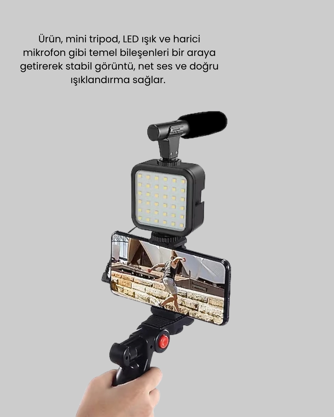 Telefon Video Çekim Kiti Led Aydınlatma Mikrofon Tripodlu Tam Set ( Lisinya )