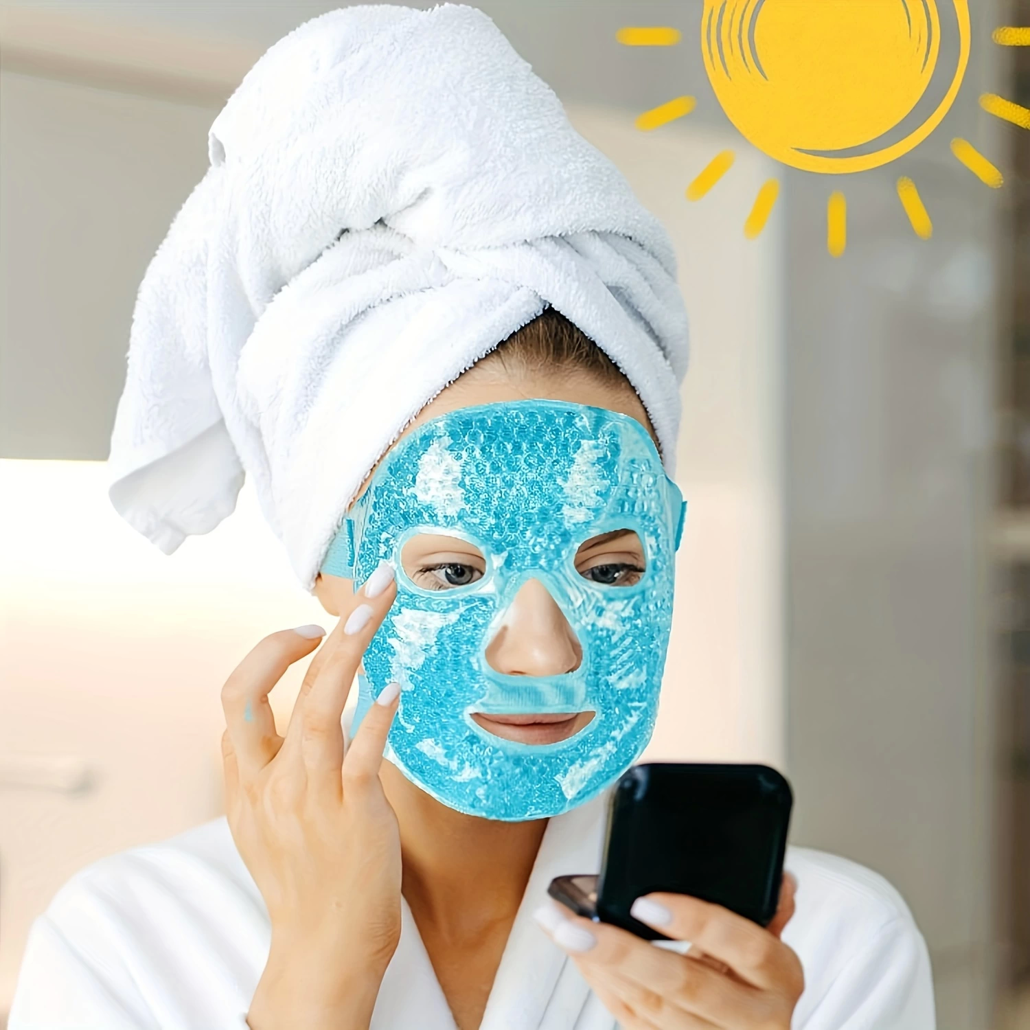 Terapi Jel Yüz Maskesi Soğuk Ve Sıcak Boncuklu Ayarlanabilir Maske (mavi) ( Lisinya )