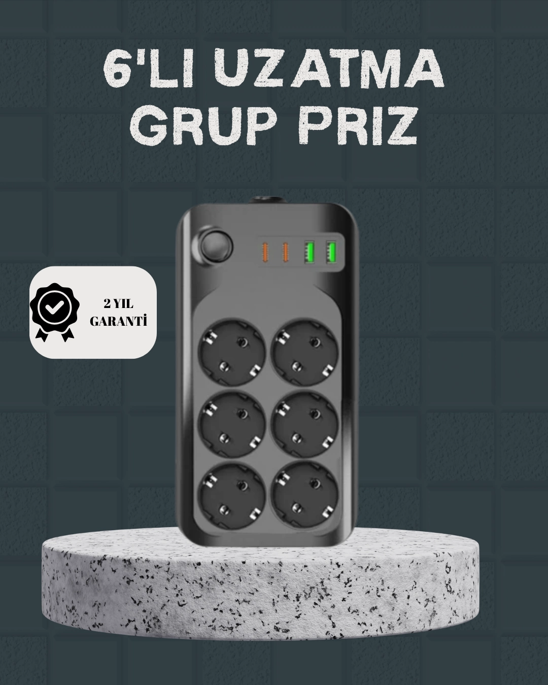 Termal Akım Korumalı 6’lı Uzatma Priz Usb Type-c Hızlı Şarj 2500w ( Lisinya )