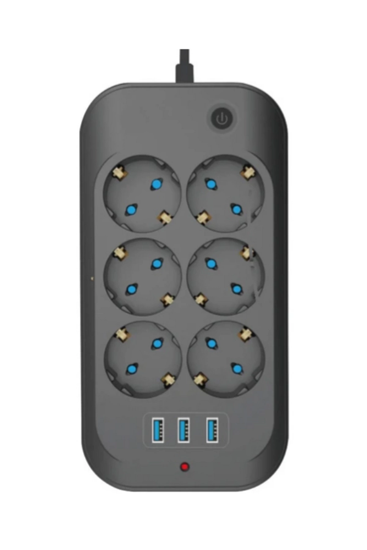 Termal Akım Korumalı, Çocuk Korumalı, 6’lı 2 Mt Uzatma Kablosu 6 X Priz, 3 X Usb ( Lisinya )