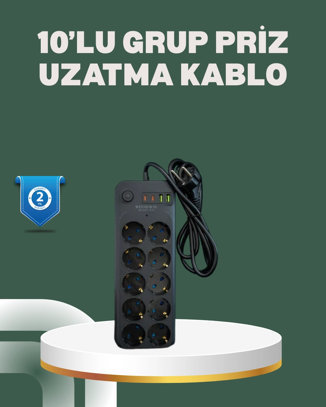 Termal Koruma Sistemli Usb Type-c 10’lu Grup Priz 2m 2500w Güç Kapasiteli ( Lisinya ) Termal Koruma Sistemli Usb Type-c 10’lu Grup Priz 2m 2500w Güç Kapasiteli ( Lisinya )
