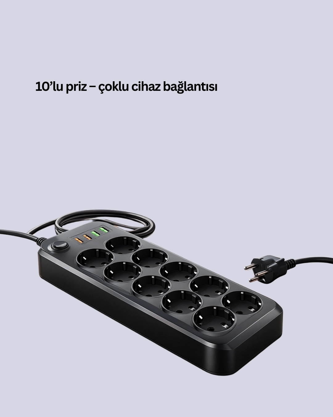 Termal Koruma Sistemli Usb Type-c 10’lu Grup Priz 2m 2500w Güç Kapasiteli ( Lisinya )