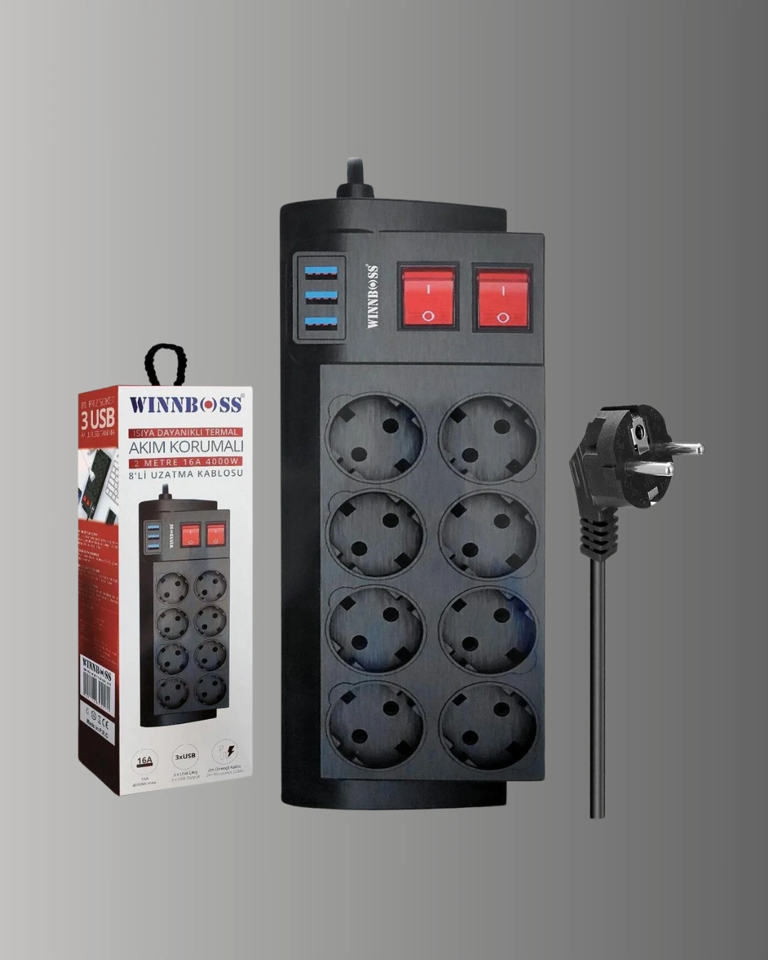 Termal Korumalı 8 Prizli 3 Usb’li Uzatma Kablosu ( Lisinya )