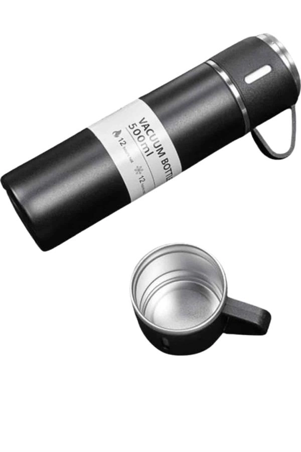 Termos Seti 3'lü Bardak Seti Isı Dayanıklı Siyah Paslanmaz Çelik Vakumlu ( Lisinya )