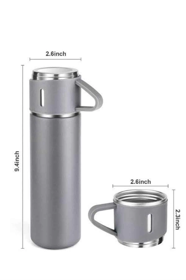 Termos Seti Paslanmaz Çelik 3 Bardaklı Vakumlu Termos Set 500 Ml 12 Saate Kadar Isı Koruma ( Lisinya )