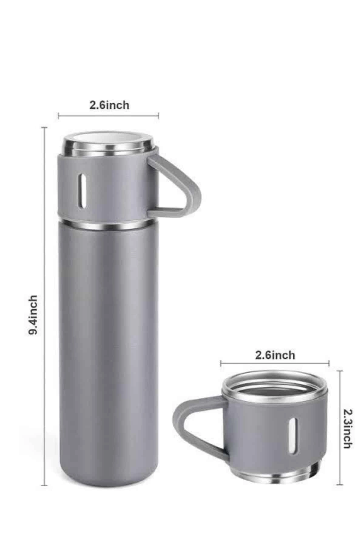 Termos Seti Paslanmaz Çelik 3 Bardaklı Vakumlu Termos Set 500 Ml 12 Saate Kadar Isı Koruma ( Lisinya )