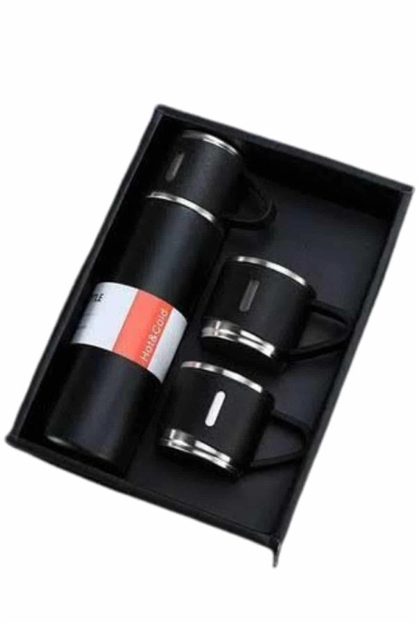 Termos Seti Paslanmaz Çelik 3 Bardaklı Vakumlu Termos Set 500 Ml 12 Saate Kadar Isı Koruma ( Lisinya )