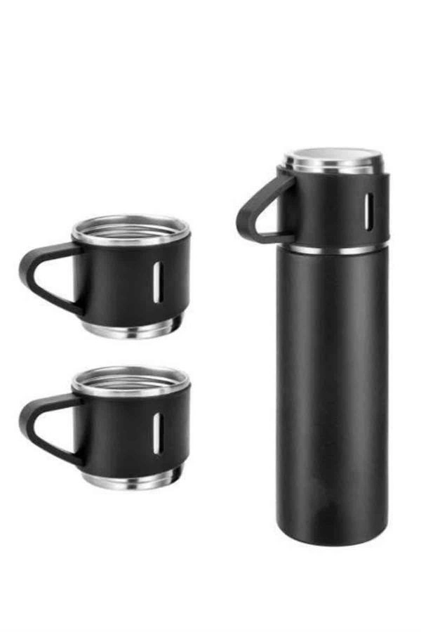Termos Seti Paslanmaz Çelik 3 Bardaklı Vakumlu Termos Set 500 Ml 12 Saate Kadar Isı Koruma ( Lisinya )