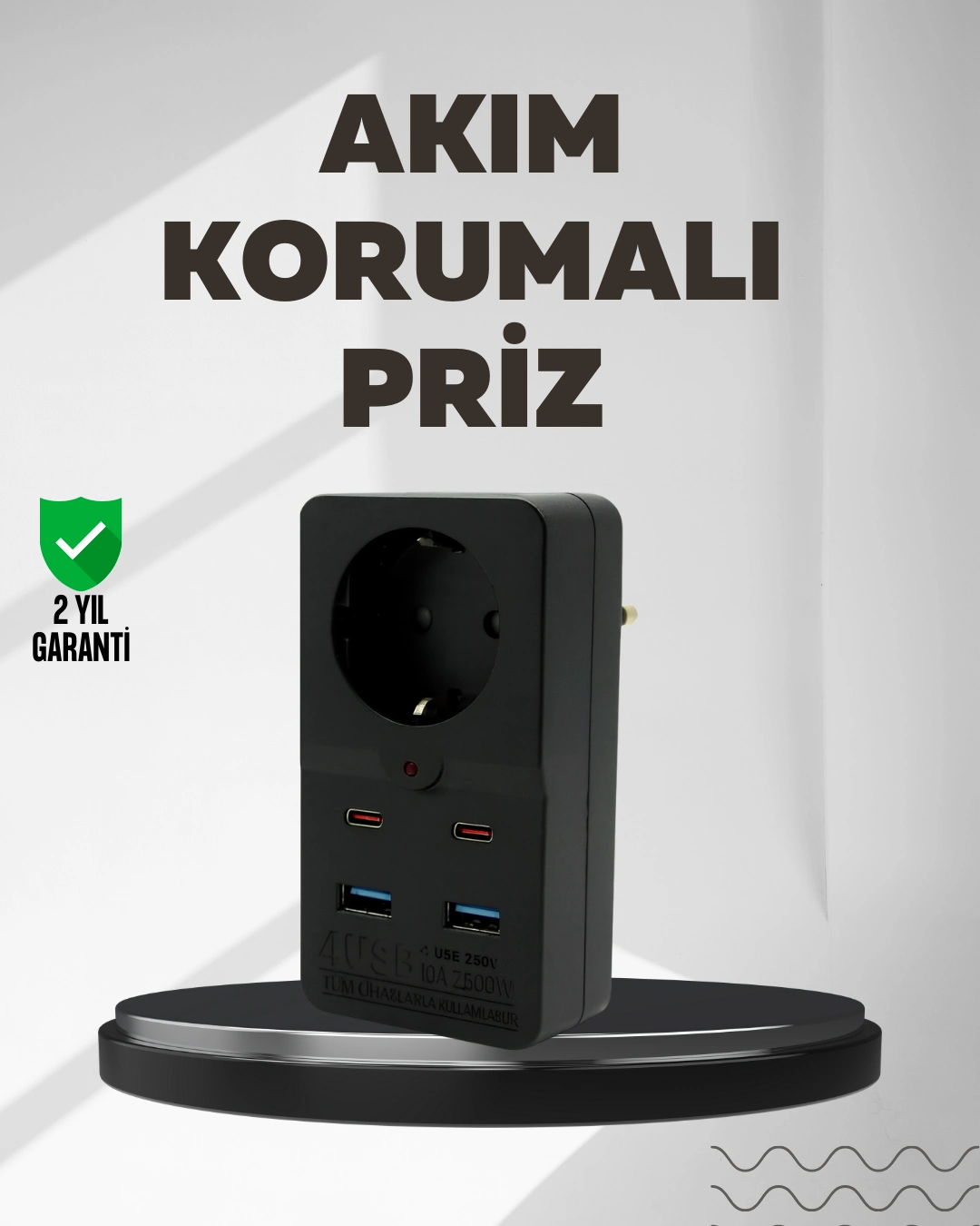 Tip Akım Koruma Prizi 10a 2500w Usb Type C Destekli ( Lisinya )