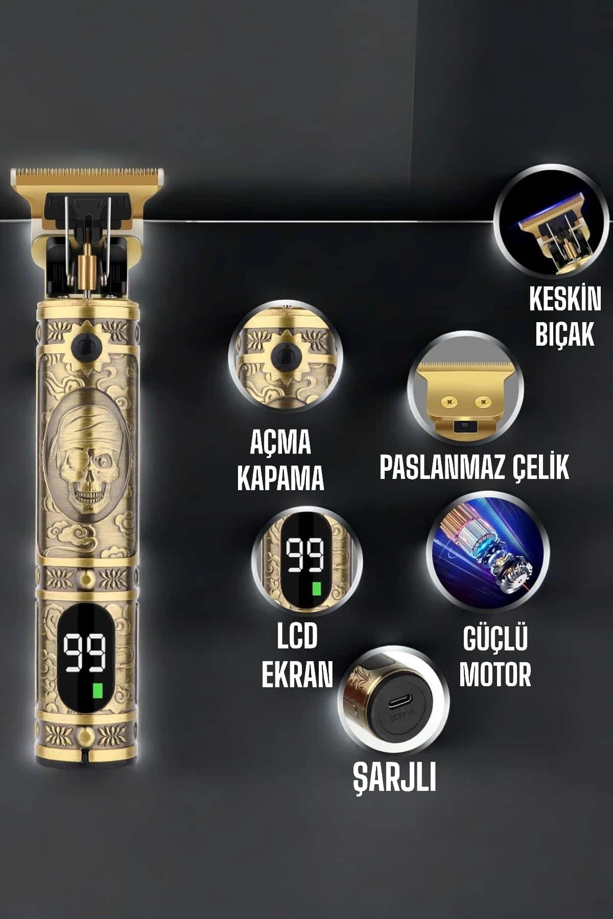 Tıraş Makinesi Çizik Tıraş Paslanmaz Çelik Uzun Ömürlü Şarjlı ( Lisinya )