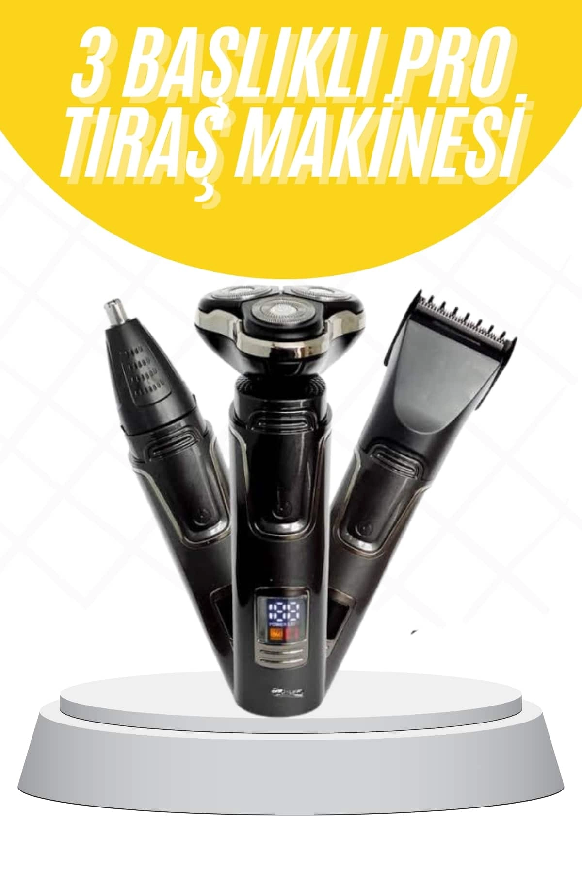 Tıraş Makinesi Profesyonel 3in1 Dijital Göstergeli 3 Başlıklı Erkek Bakım ( Lisinya )