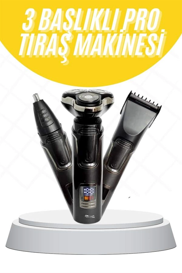 Tıraş Makinesi Profesyonel 3in1 Dijital Göstergeli 3 Başlıklı Erkek Bakım ( Lisinya )