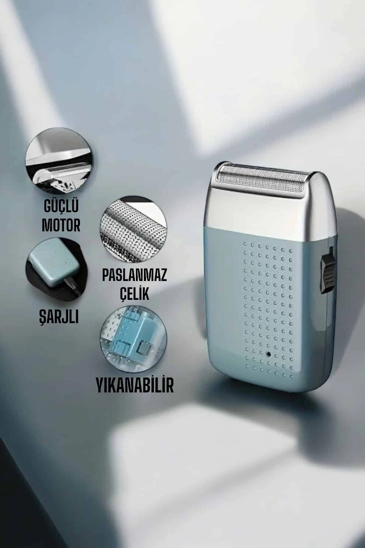 Tıraş Makinesi Sinek Kaydı Paslanmaz Çelik Taşınabilir Şarjlı ( Lisinya )